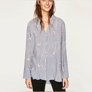 Zara Striped Floral Button Down Shirt